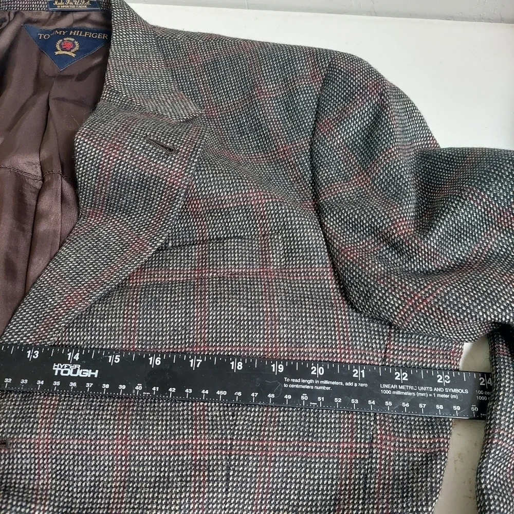 Tommy Hilfiger Brown Red Houndstooth Vintage Blazer Coat Men Size‎ 41 L USA